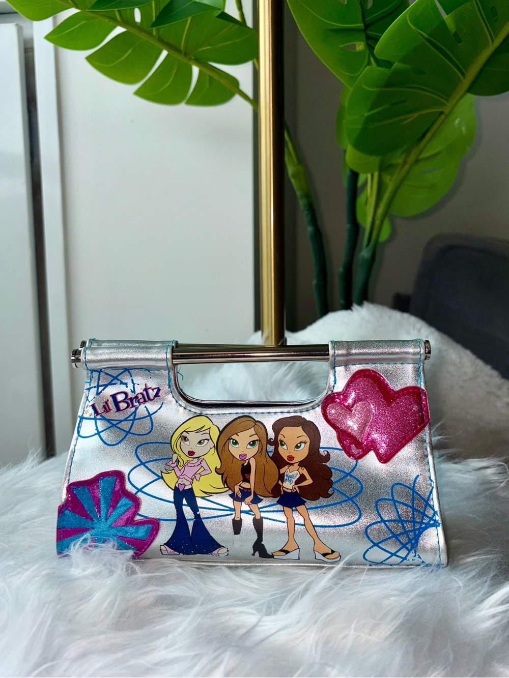 Vintage Y2K Lil’ Bratz Silver Glitter Heart Mini Handbag Purse